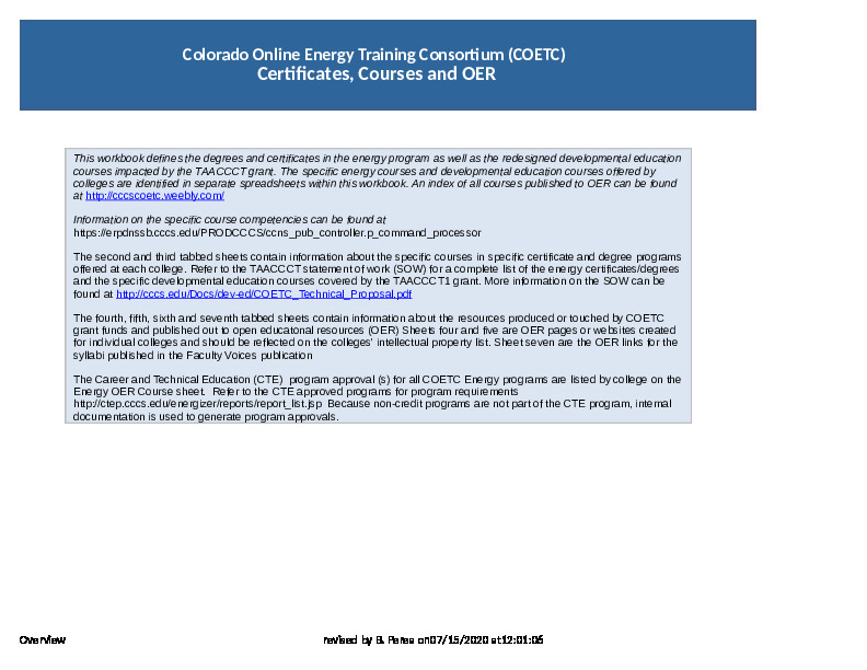 September 2015: OER for Courses, certificates and Degrees-Colorado Online Energy Training Consortium Excel